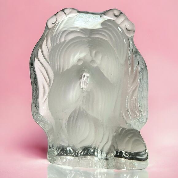 Viking Glass Maltese Dog Paperweight Satin Crystal Figurine Holiday B-day Gift - Picture 1 of 12